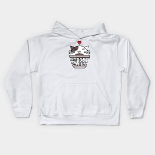 Happy cat in coffee cup with warped text heart on head brown Kids Hoodie